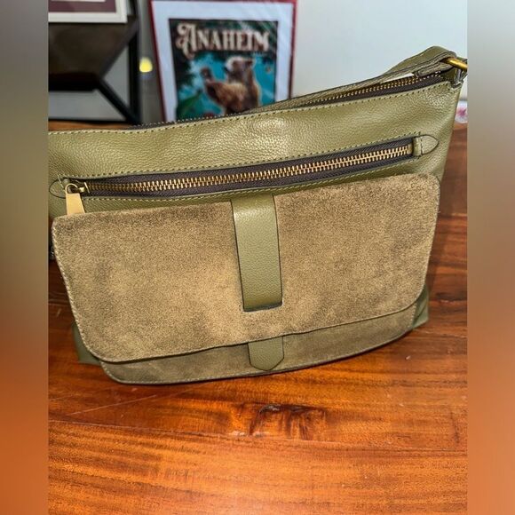 Fossil Kinley Green Leather Suede Crossbody Shoulder Bag Purse - Picture 11 of 16